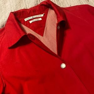 Red raincoat trench coat style